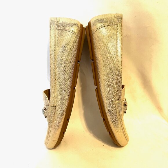 Calvin Klein Women's Metallic Gold Loafers-Size 8 1/2"-Gold/Silver Logo-Comfy - Picture 10 of 15